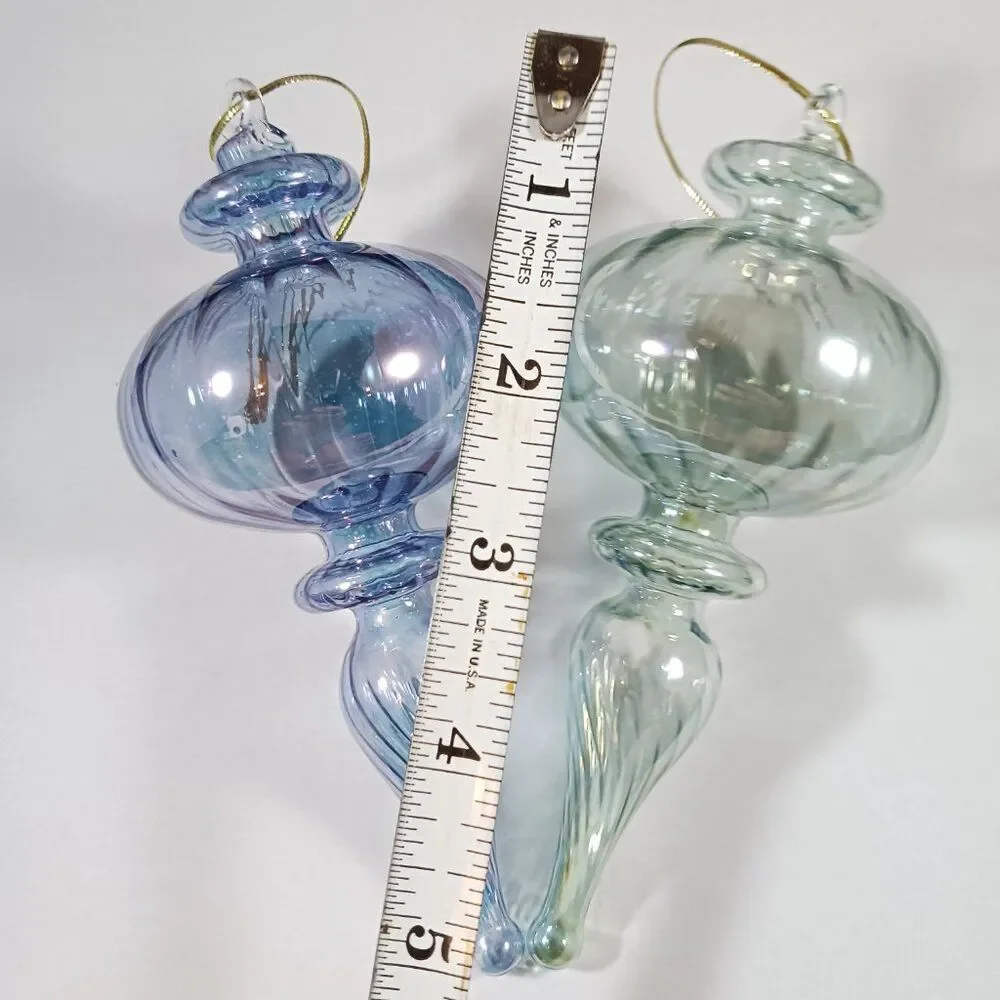 Vintage Blown Swirl Bubble Glass Blue Green Christmas Tree Ornament